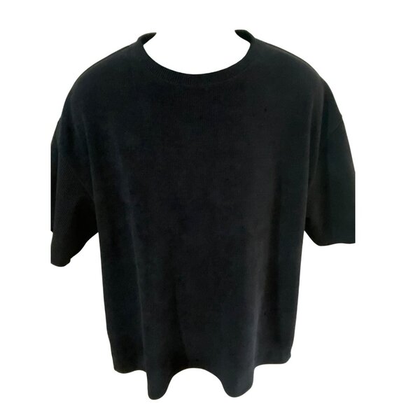 Negative Space Black Boxy Fit Mens T-Shirt L Corduroy Style Polyester/Spandex Bl - Picture 4 of 9